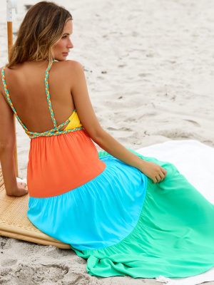 Colorblock Braided Strap Maxi Dress