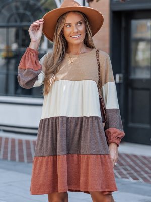 Casual Color Block Daily Mini Dress