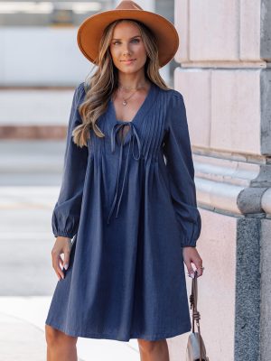 Cotton Casual Solid Color Denim Dress