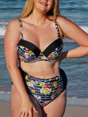 Plus Size Floral Print See-through Bikini Set