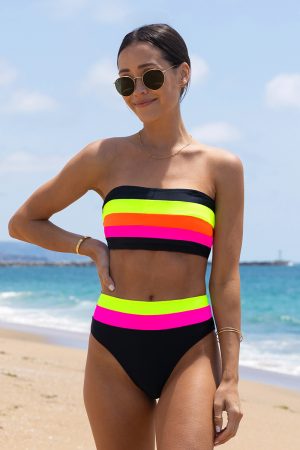 Color Block Bralette Multicolor Bikini Set