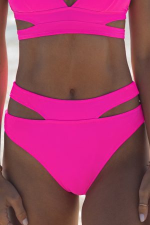 Solid Side Cutout Hotpink Bikini Bottoms