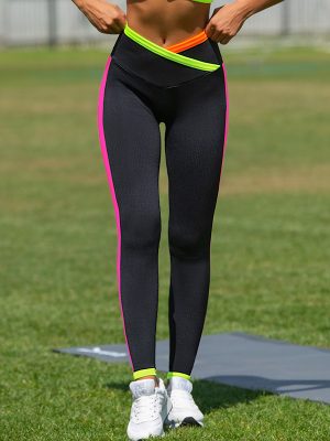 Color Bloack Wrap Black Sports Leggings