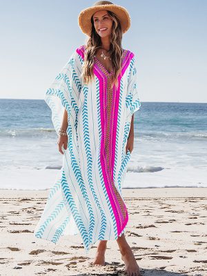 Folklore Asymmetry Stripes Basic Full Print Vacation Cover-Ups