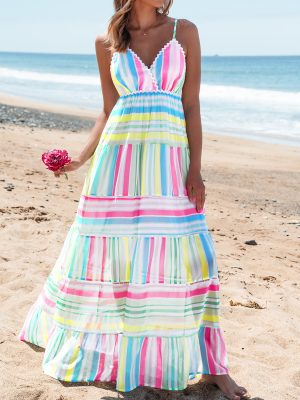 Geometric Pattern Sleeveless Patchwork Maxi Dress