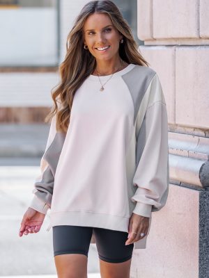 Cotton Casual Color Block Daily Sweatshirt