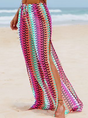 Rainbow Wave High-Slit Beach Pants