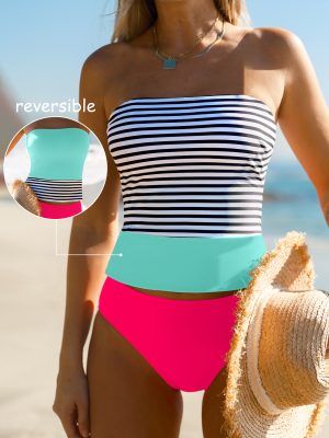 Reversible Stripe Colorblock Tankini Set
