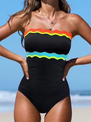 Color Block None Nylon Elegant One Pieces