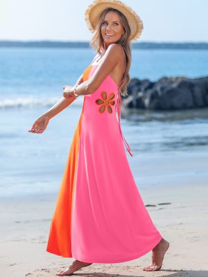 Colorblock Cutout Crisscross Back Maxi Dress