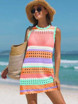 Crochet Open-Back Swim Cover-Up Dress