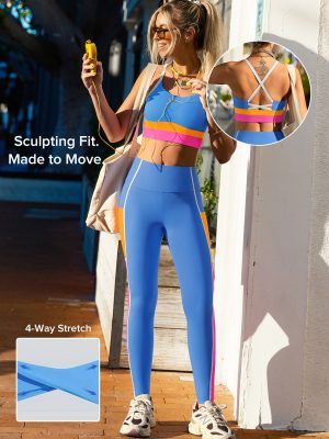 SculptForm?Colorblock Cross-Back High-Waisted Leggings Set
