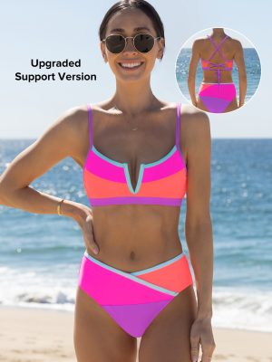 Upgraded Support V-Wire Crisscross Back Bikini Set??with Sewn-In Cups ??