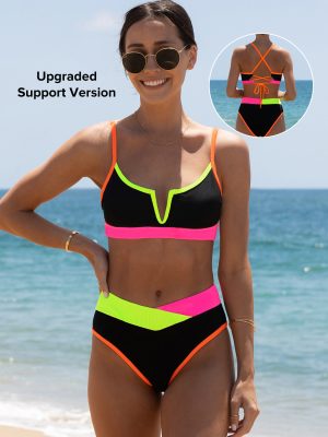 Upgraded Support V-Wire Crisscross Back Bikini Set??with Sewn-In Cups??