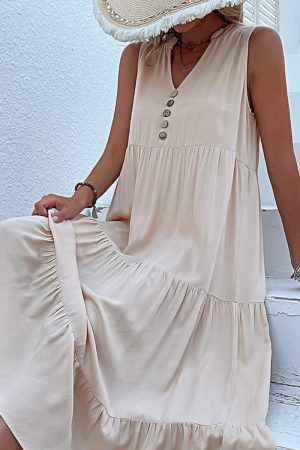 Ruffle Solid Color A Line Midi Dress